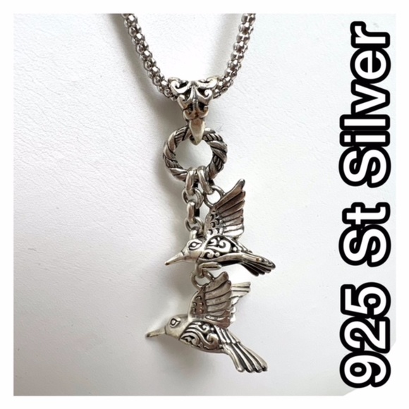 NWT 925 STERLING SILVER HUMMINGBIRDS PENDANT NECKLACE JEWELRY - Picture 1 of 9